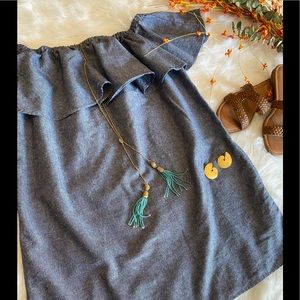 DO + BE Denin Strapless Ruffle Top 💙